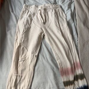 Z Supply Cream Tie-Dye Joggers with Pink and Olive Accents